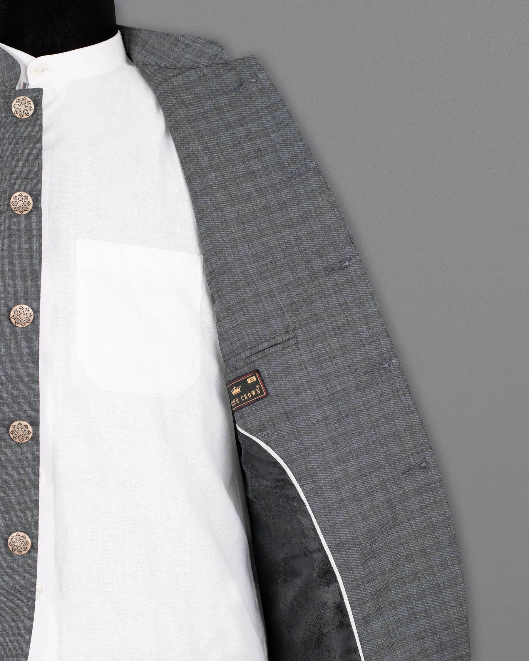 Mid Gray Wool Rich Mandarin/Bandhgala Blazer