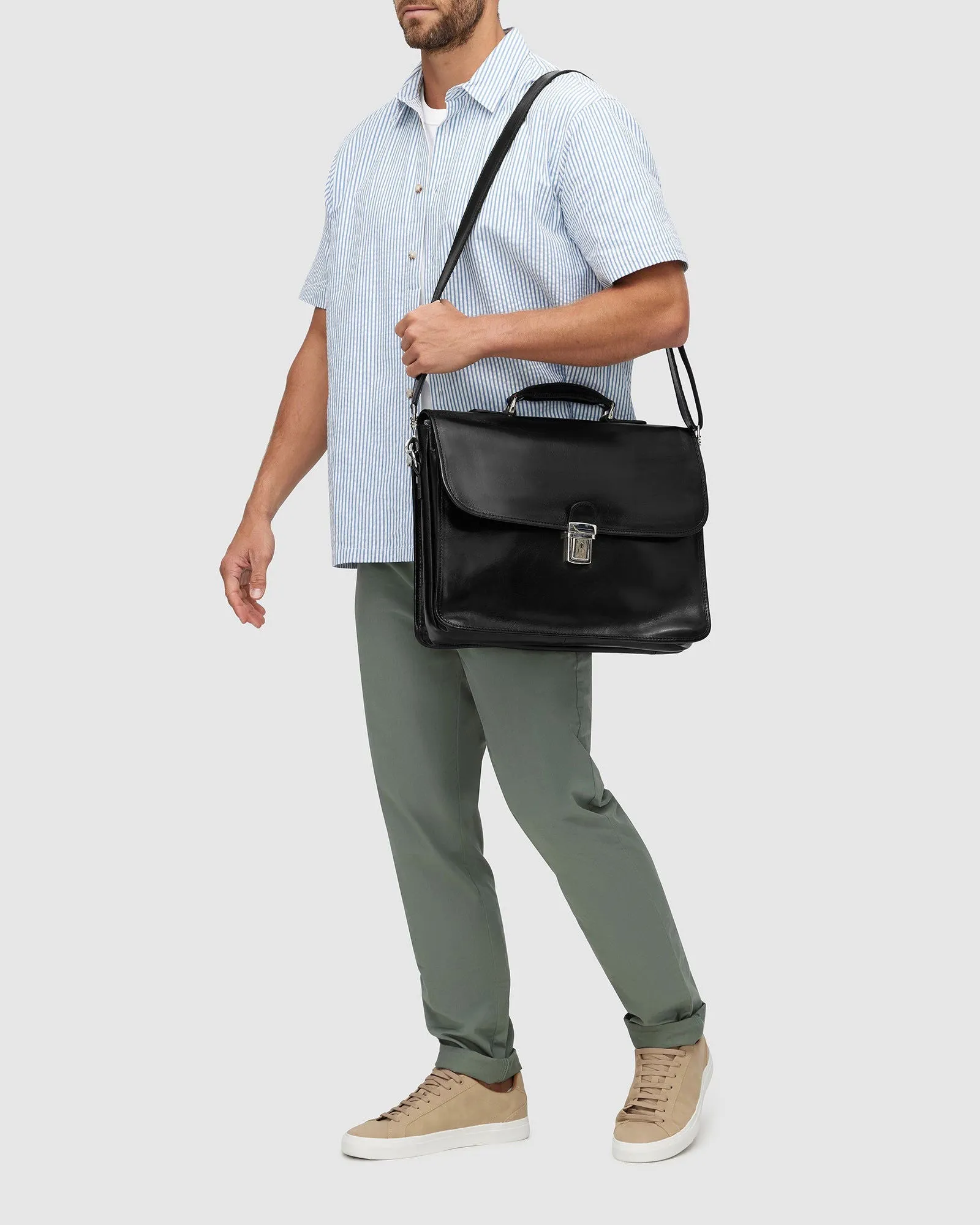 Milan Black - Leather Laptop Briefcase