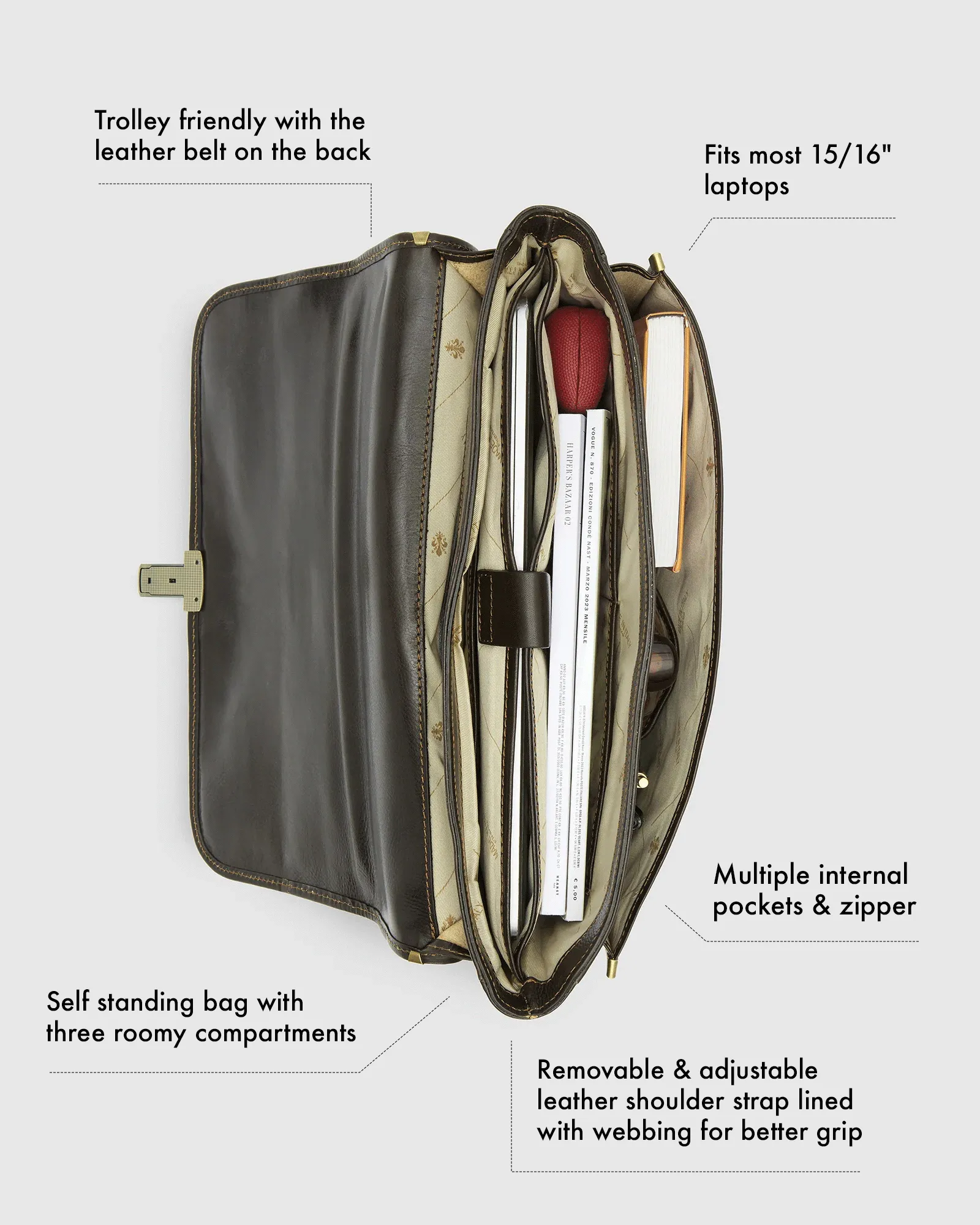 Milan Brown - Leather Laptop Briefcase