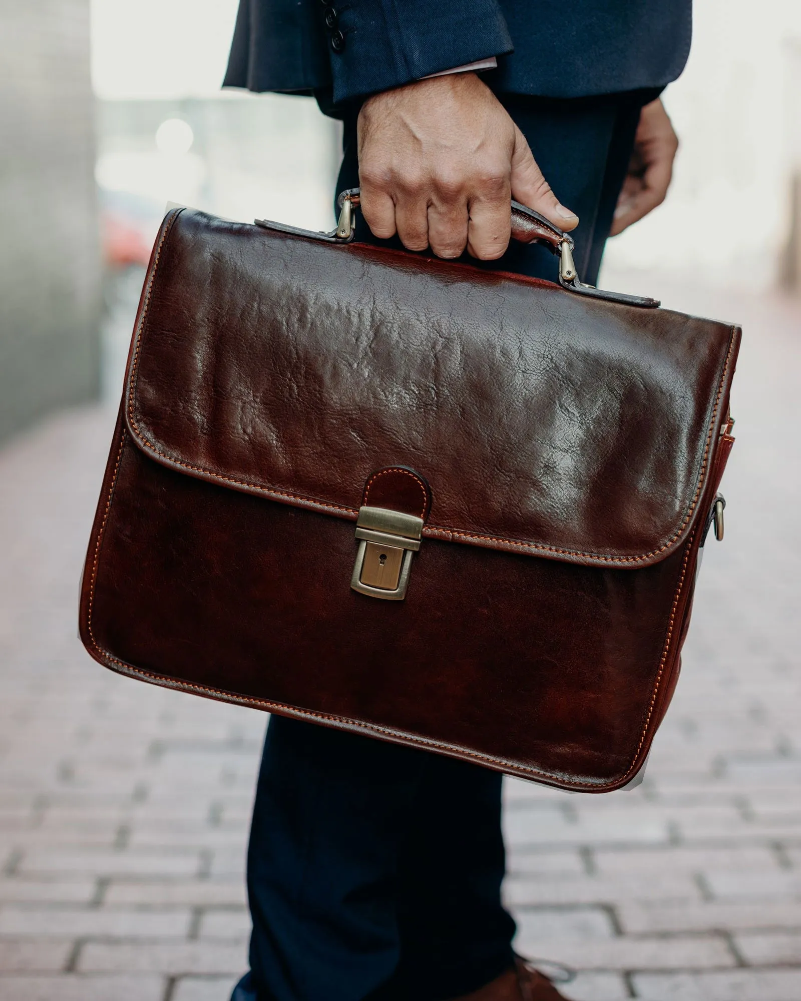 Milan Brown - Leather Laptop Briefcase