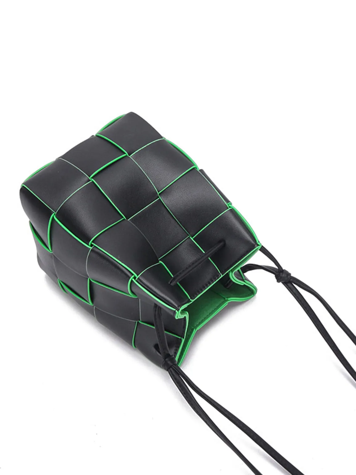 Mini Contrasting Cassette Small Leather Woven bucket Bag Crossbody Handbag