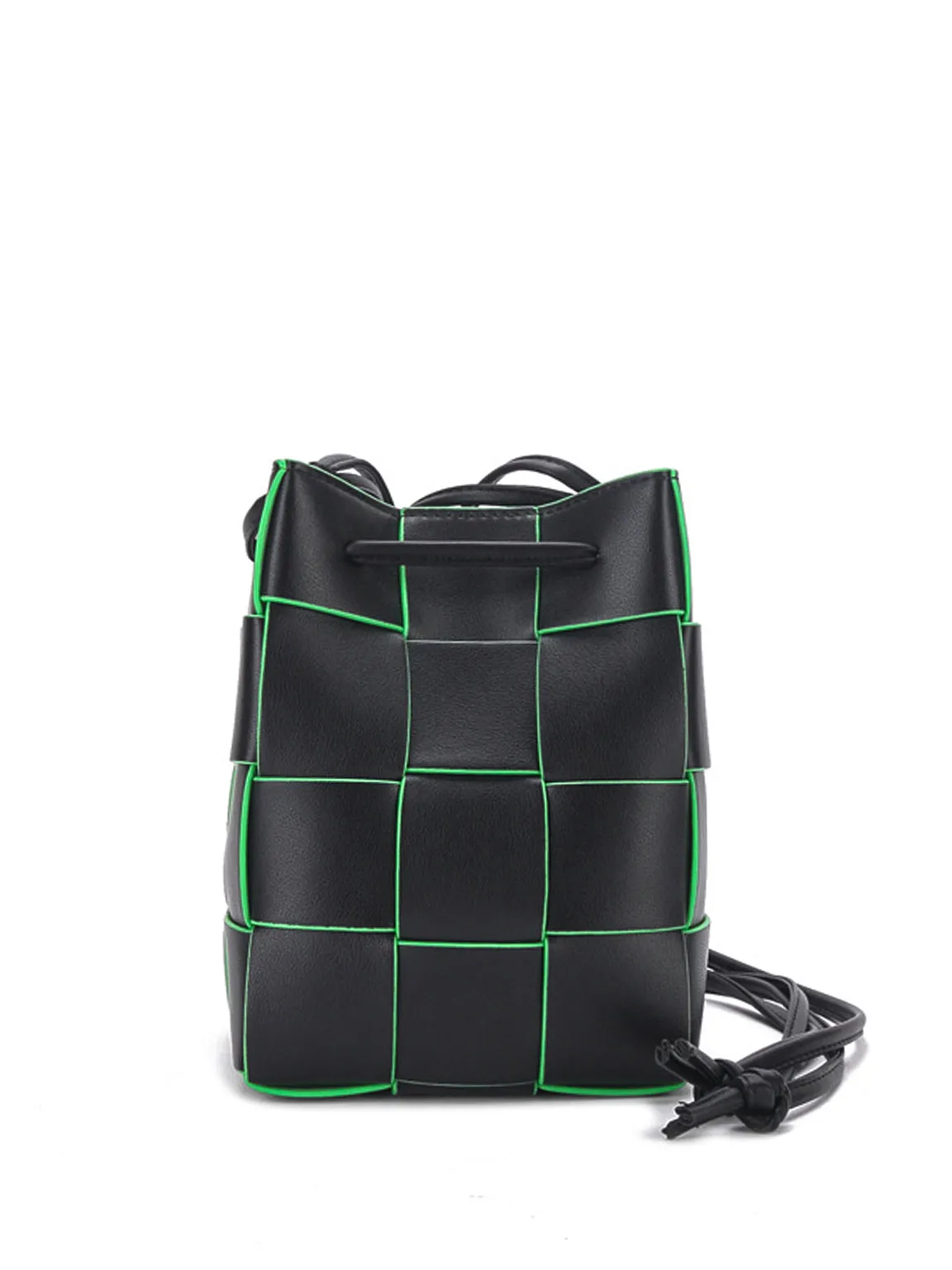 Mini Contrasting Cassette Small Leather Woven bucket Bag Crossbody Handbag