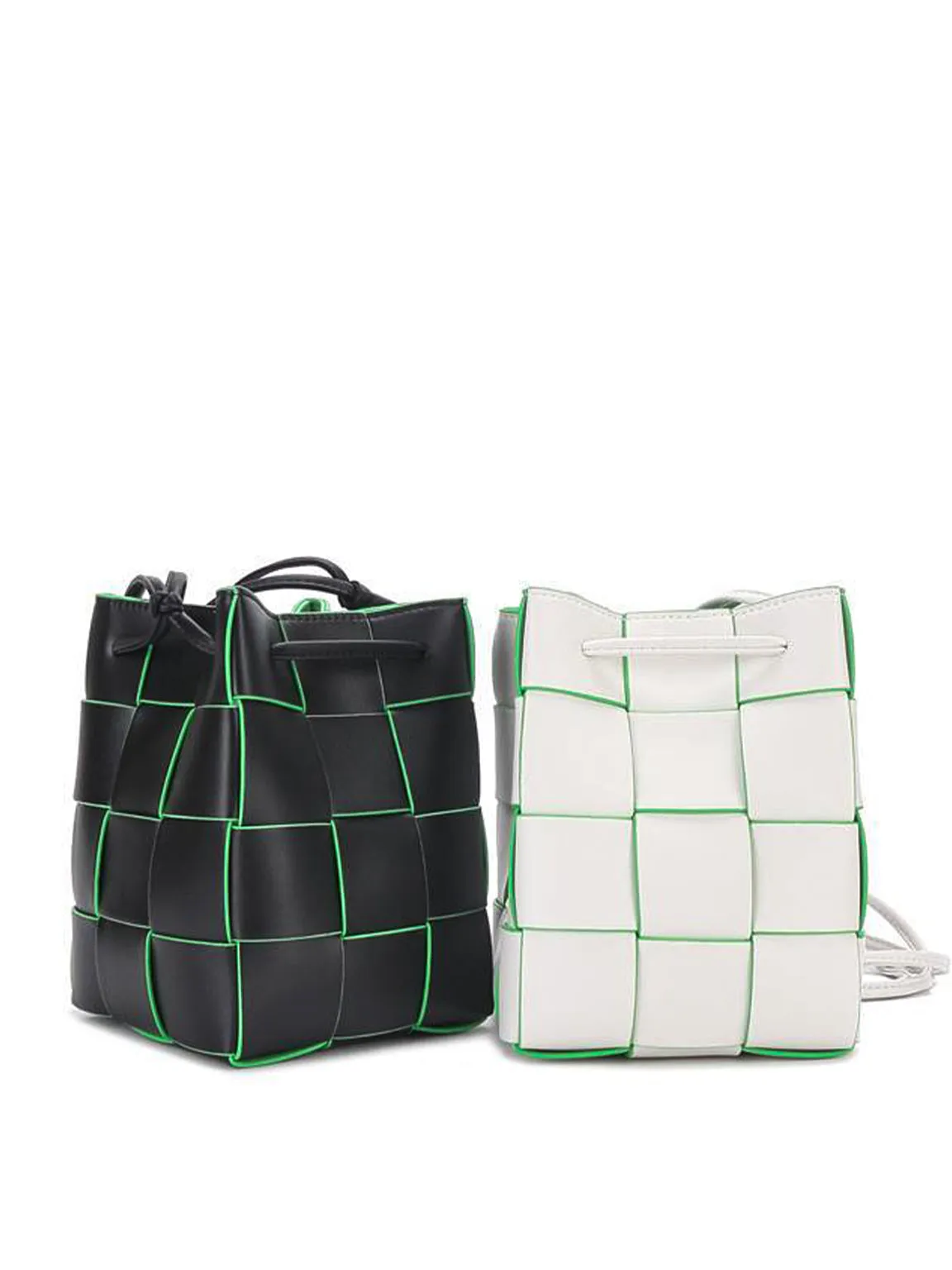 Mini Contrasting Cassette Small Leather Woven bucket Bag Crossbody Handbag