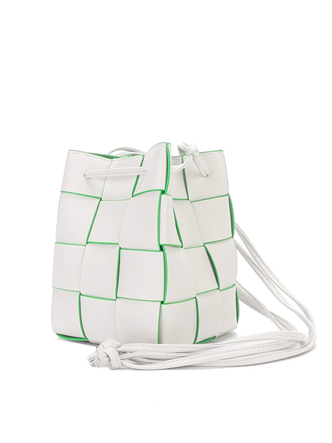 Mini Contrasting Cassette Small Leather Woven bucket Bag Crossbody Handbag
