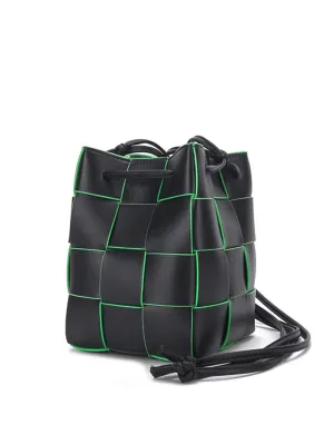 Mini Contrasting Cassette Small Leather Woven bucket Bag Crossbody Handbag