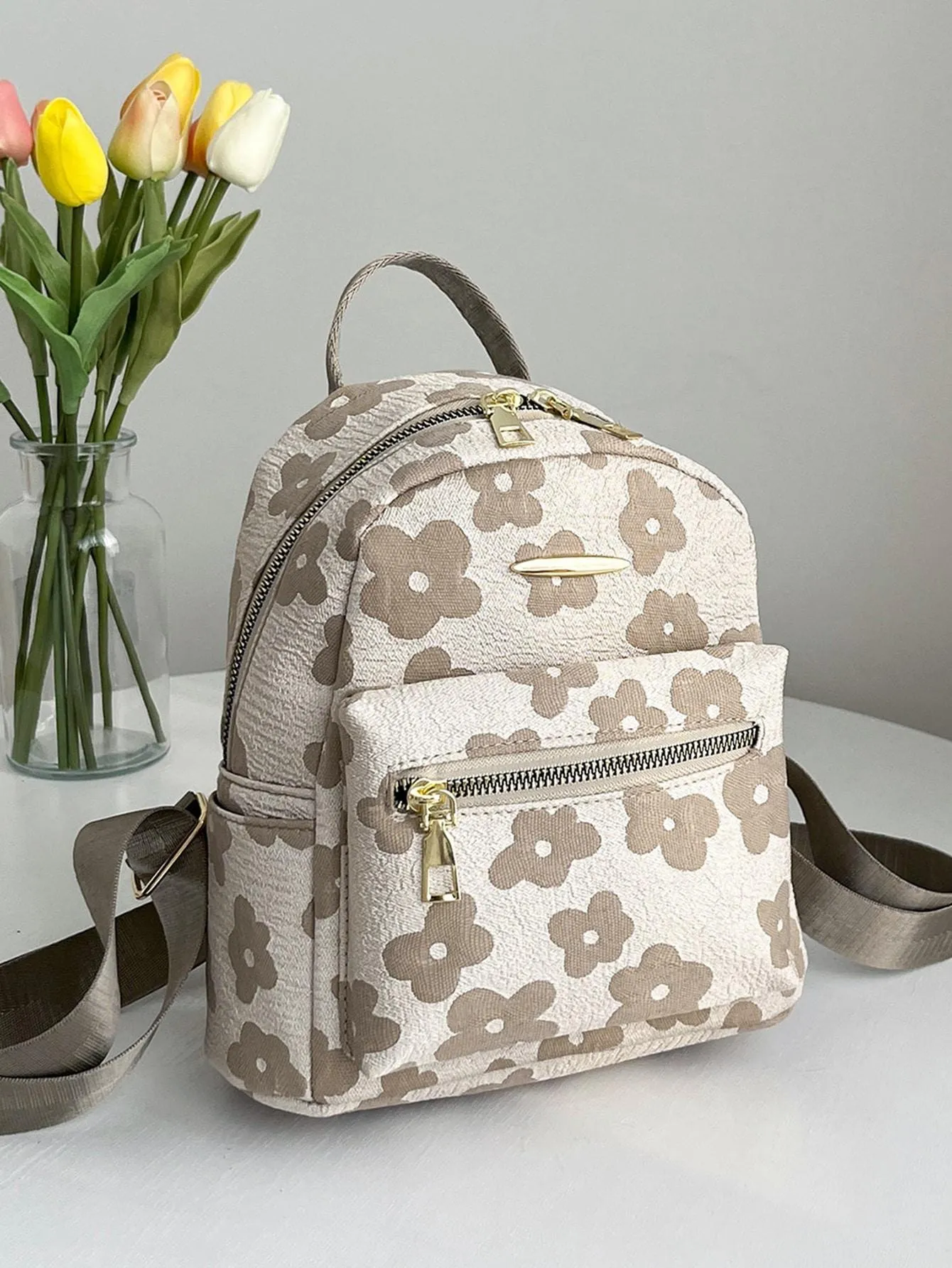Mini Water Resistant Solid Color Corduroy Backpack