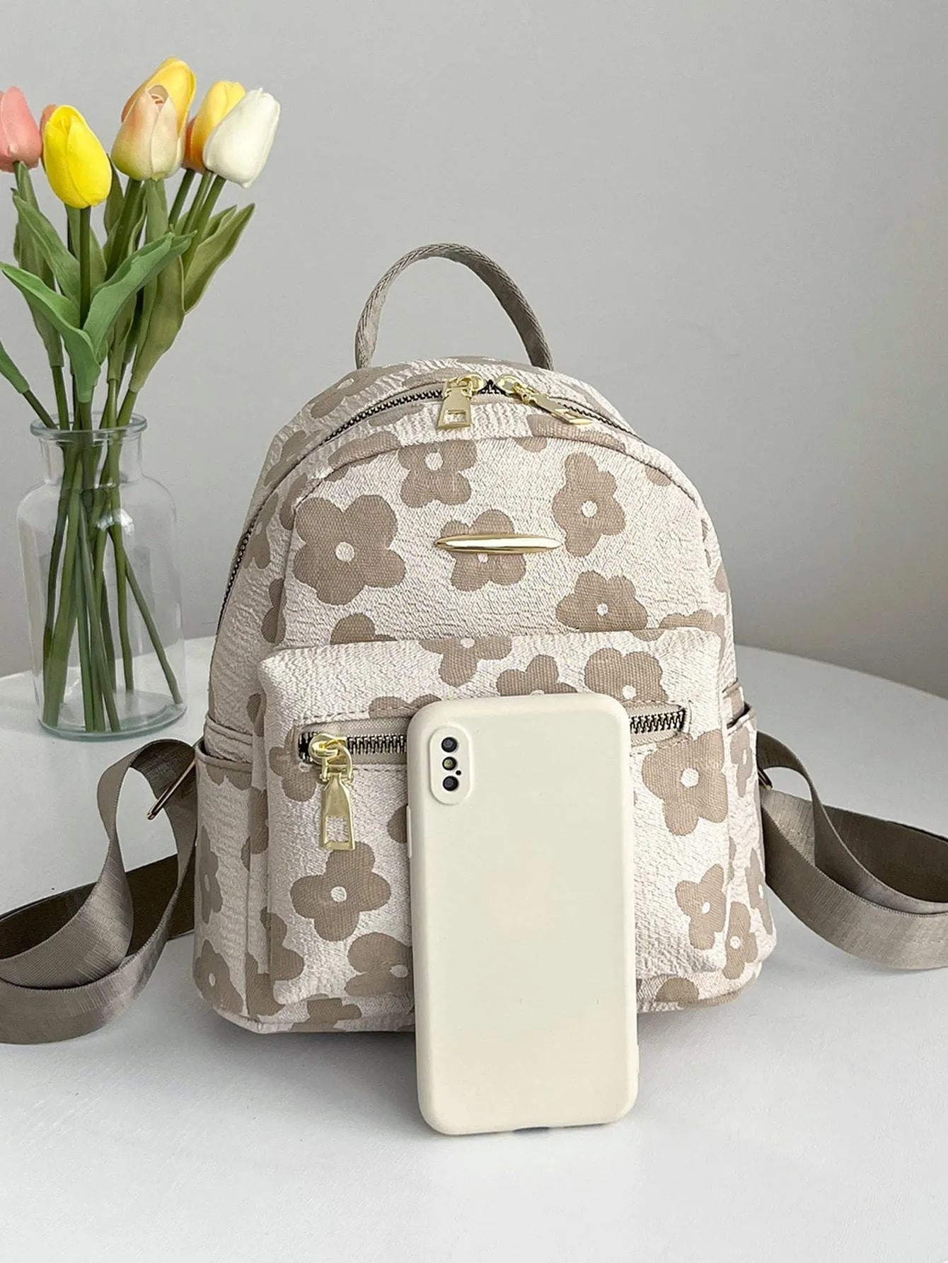 Mini Water Resistant Solid Color Corduroy Backpack