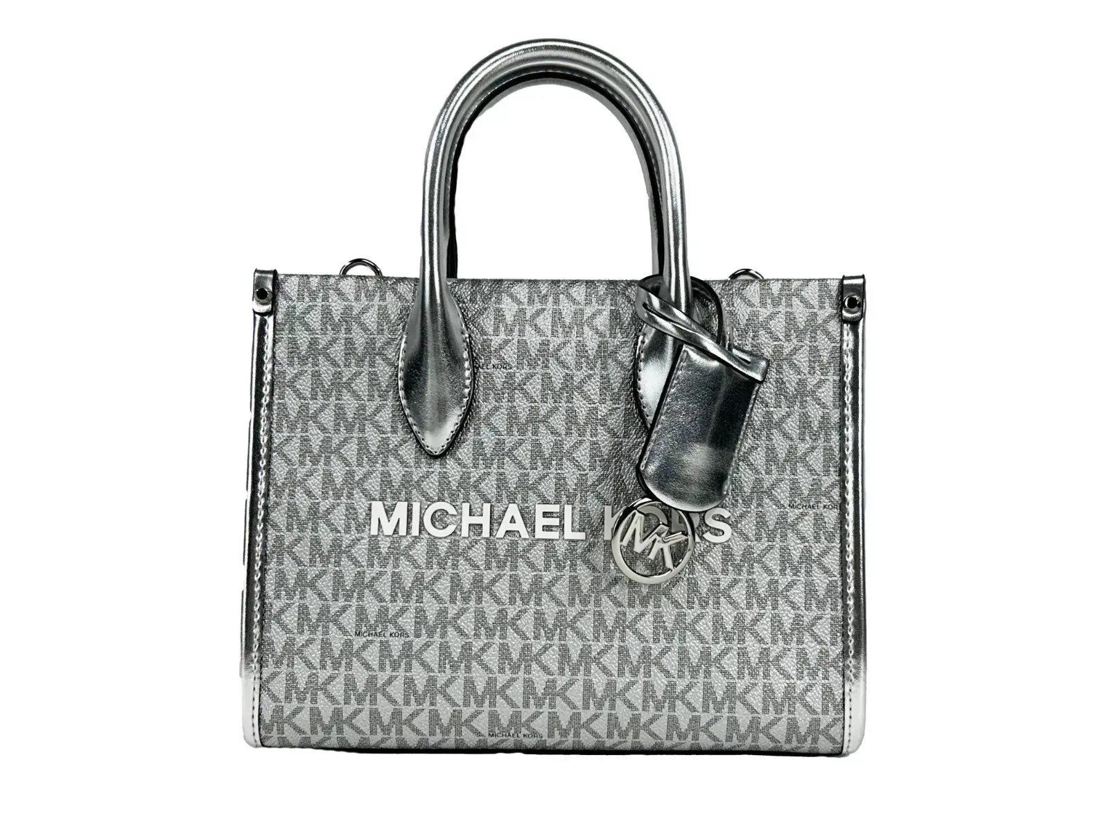 Mirella Signature Small Top Zip Tote Bag Silver