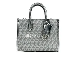 Mirella Signature Small Top Zip Tote Bag Silver