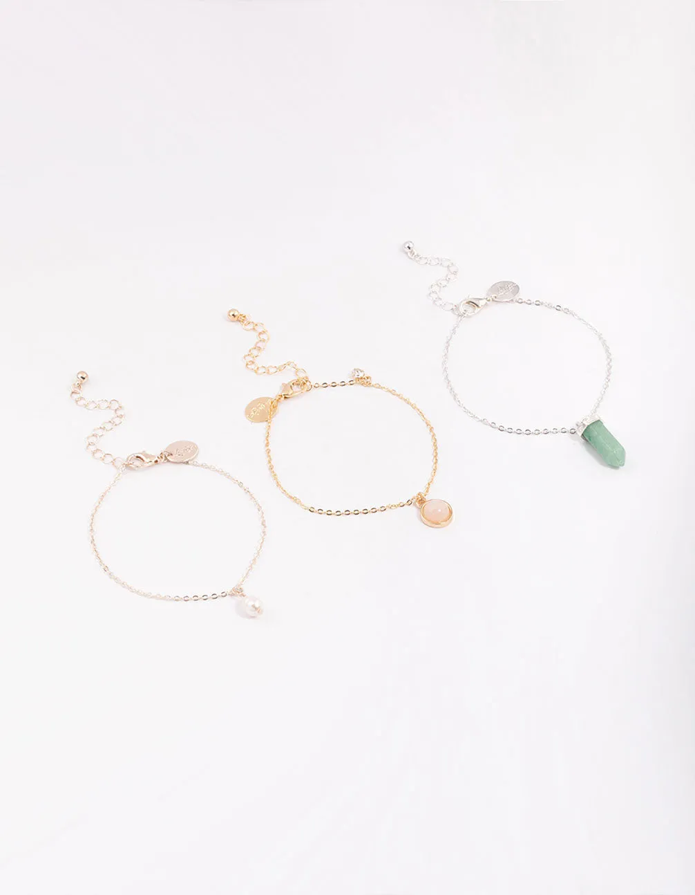 Mixed Metal Round & Shard Freshwater Pearl Bracelet 3-Pack