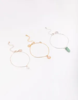 Mixed Metal Round & Shard Freshwater Pearl Bracelet 3-Pack