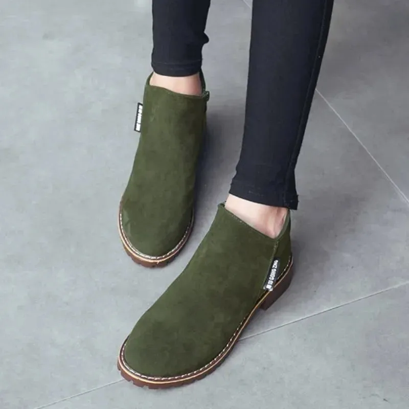Modern Ankle Boots Spring Autumn Women's Boots Round Toe Suede Women Shoes Slip-on Low Heels Shoes Lady Versatile Punk Booties
