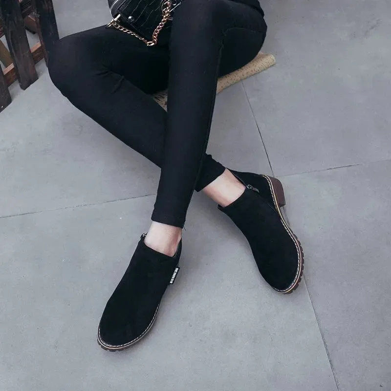 Modern Ankle Boots Spring Autumn Women's Boots Round Toe Suede Women Shoes Slip-on Low Heels Shoes Lady Versatile Punk Booties