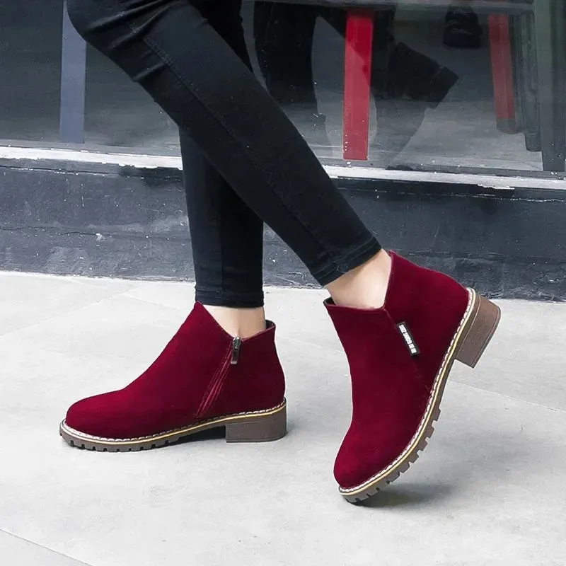 Modern Ankle Boots Spring Autumn Women's Boots Round Toe Suede Women Shoes Slip-on Low Heels Shoes Lady Versatile Punk Booties