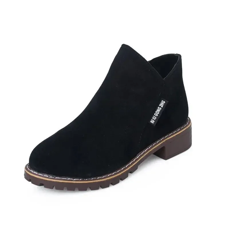 Modern Ankle Boots Spring Autumn Women's Boots Round Toe Suede Women Shoes Slip-on Low Heels Shoes Lady Versatile Punk Booties