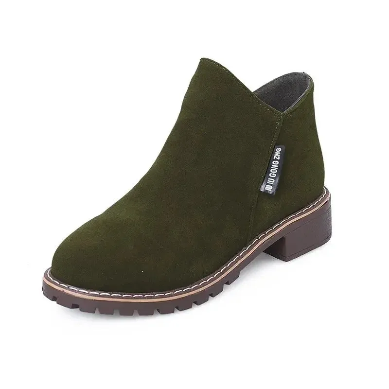 Modern Ankle Boots Spring Autumn Women's Boots Round Toe Suede Women Shoes Slip-on Low Heels Shoes Lady Versatile Punk Booties