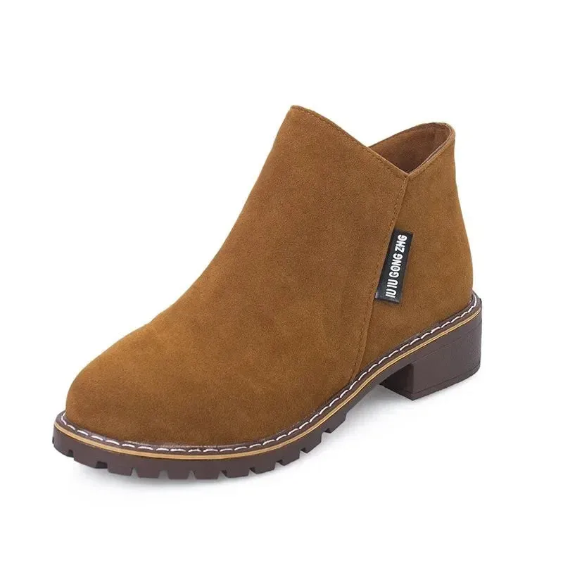 Modern Ankle Boots Spring Autumn Women's Boots Round Toe Suede Women Shoes Slip-on Low Heels Shoes Lady Versatile Punk Booties