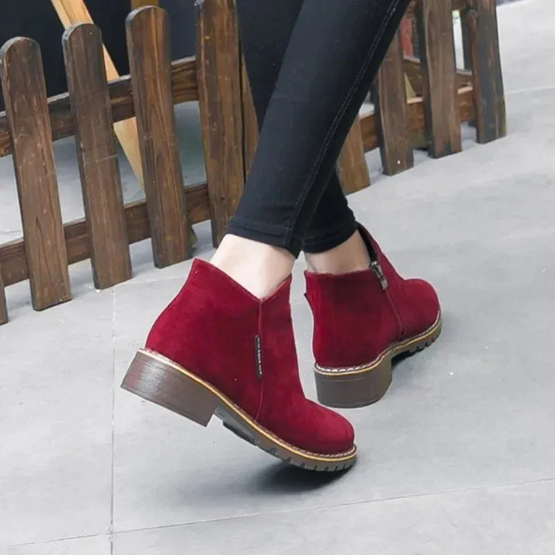 Modern Ankle Boots Spring Autumn Women's Boots Round Toe Suede Women Shoes Slip-on Low Heels Shoes Lady Versatile Punk Booties