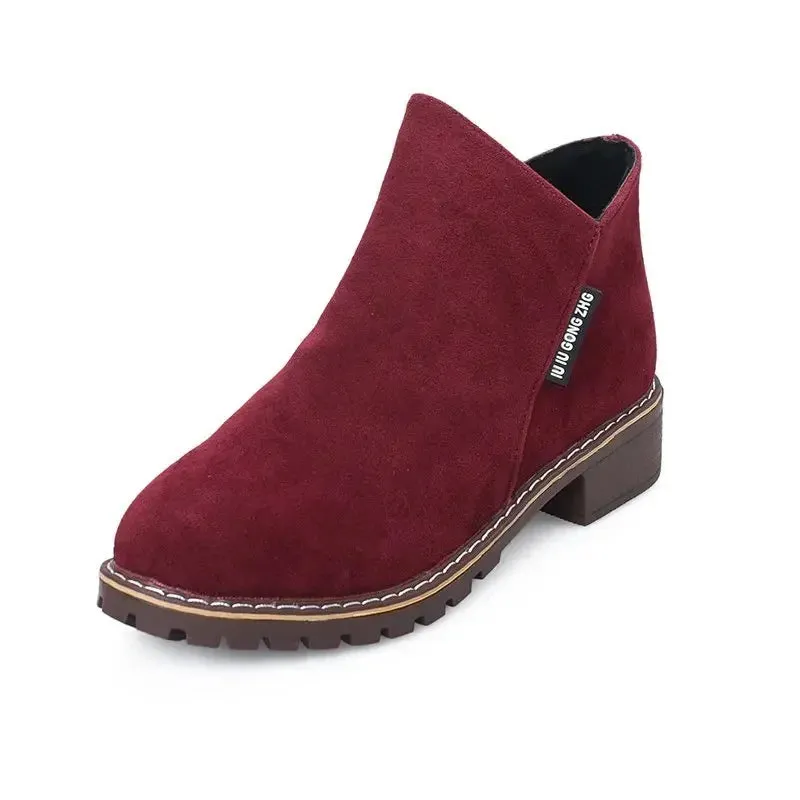 Modern Ankle Boots Spring Autumn Women's Boots Round Toe Suede Women Shoes Slip-on Low Heels Shoes Lady Versatile Punk Booties