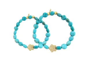 'Mommy & Me' Gold Star & Turquoise Bracelet Set