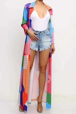 Multi Color Button Down Dress Cardigan