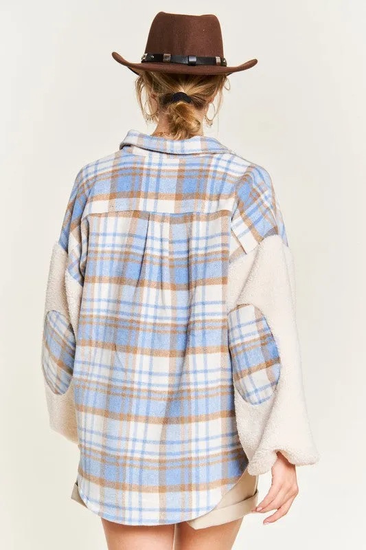 Multi plaid fuzzy sleeve jacket PLUS JJO1023P