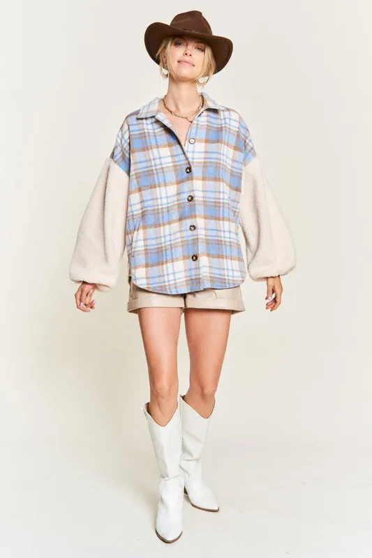 Multi plaid fuzzy sleeve jacket PLUS JJO1023P
