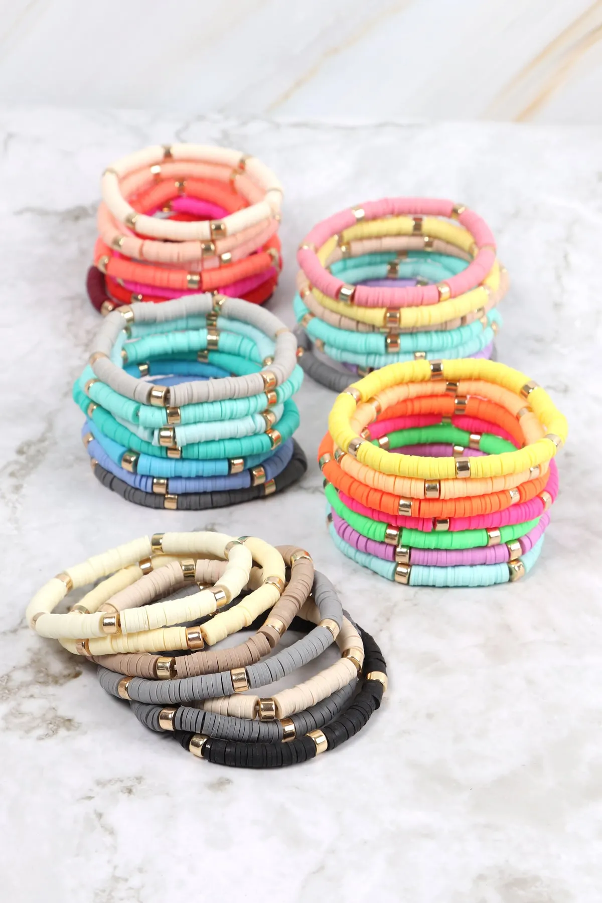Multiline Fimo Bead Stretch Bracelets
