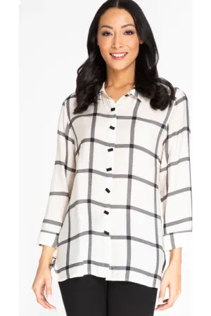 Multiples - Cuffed Long Sleeve Button Front and Back Shirt - Winter White - M42341