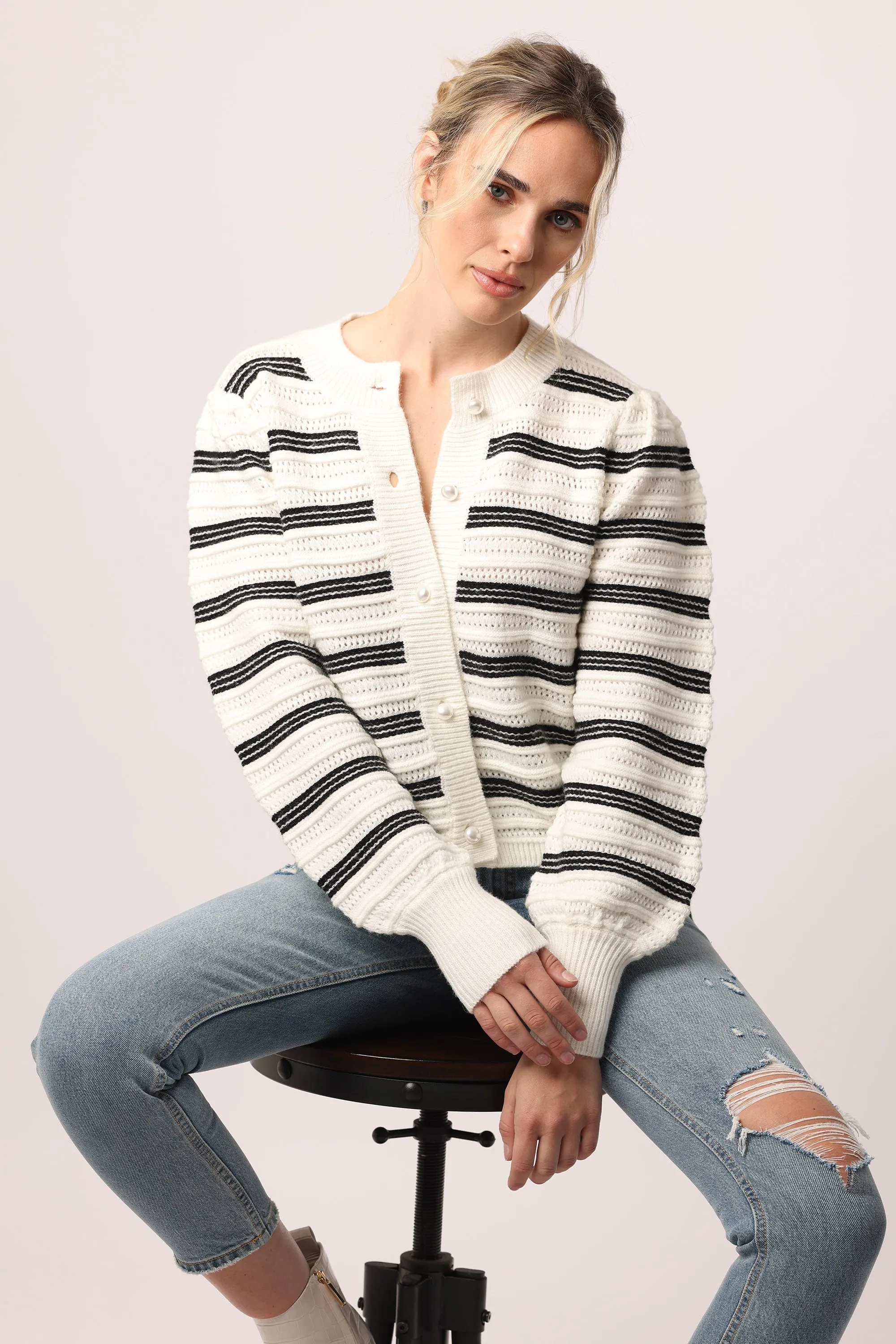 Naomi Novelty Striped Cardigan, Oreo