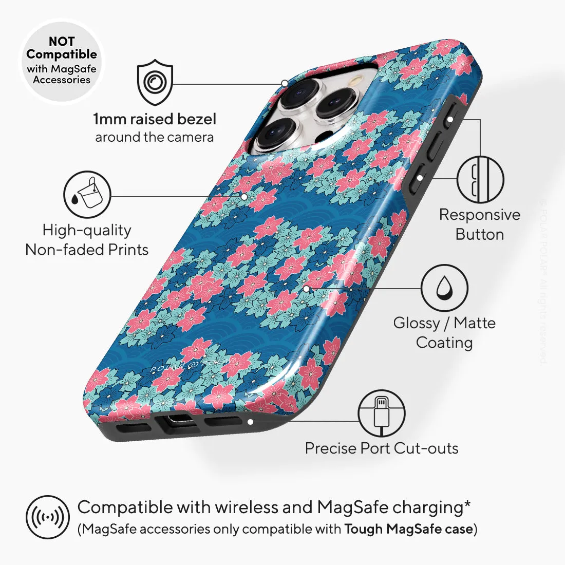 Navy Sakura Wave Custom - iPhone 15 Pro Case