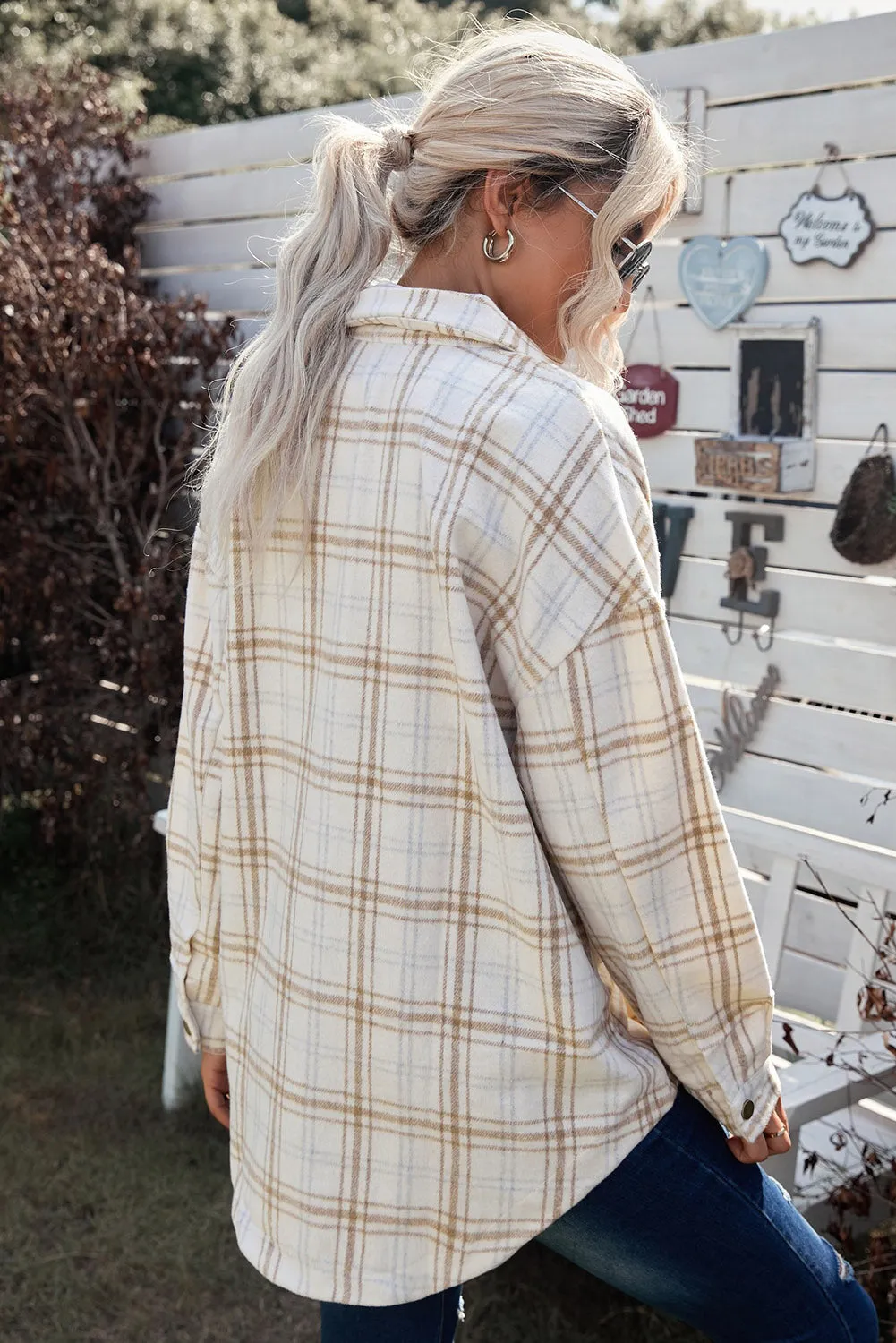 Nicki Plaid Curved Hem Dropped Shoulder Longline Shirt Jacket