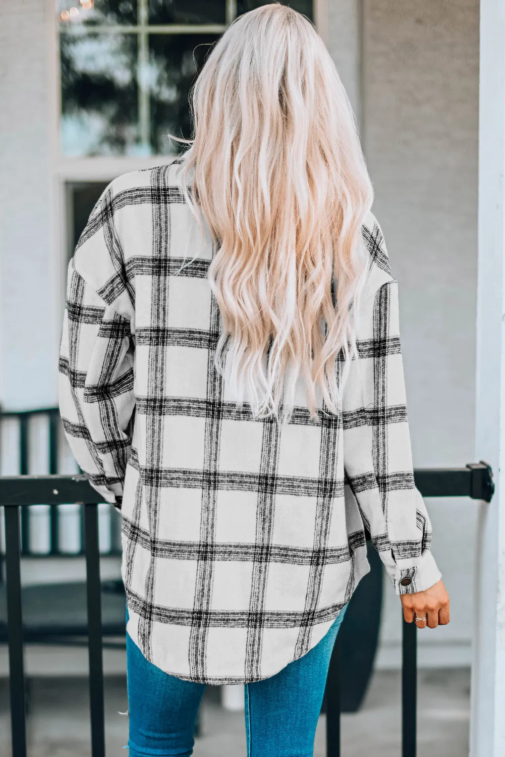 Nicki Plaid Curved Hem Dropped Shoulder Longline Shirt Jacket