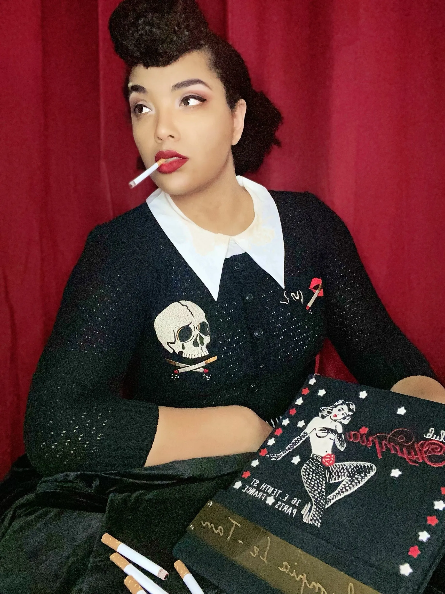 NO SMOKING SKULL CARDIGAN *BLACK
