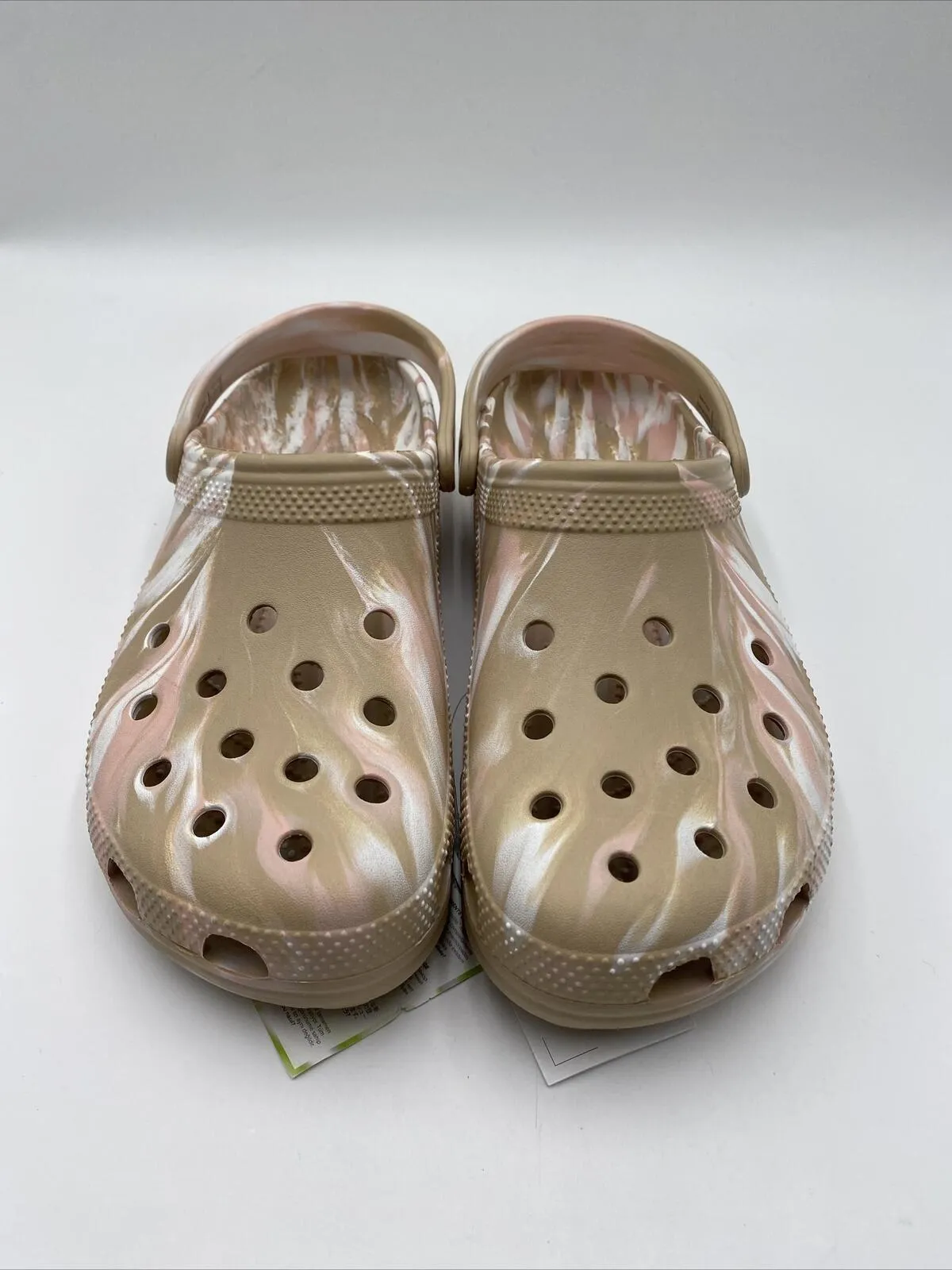 NWOB Crocs Classic Marbled Clogs Beige Size 13M - Like New