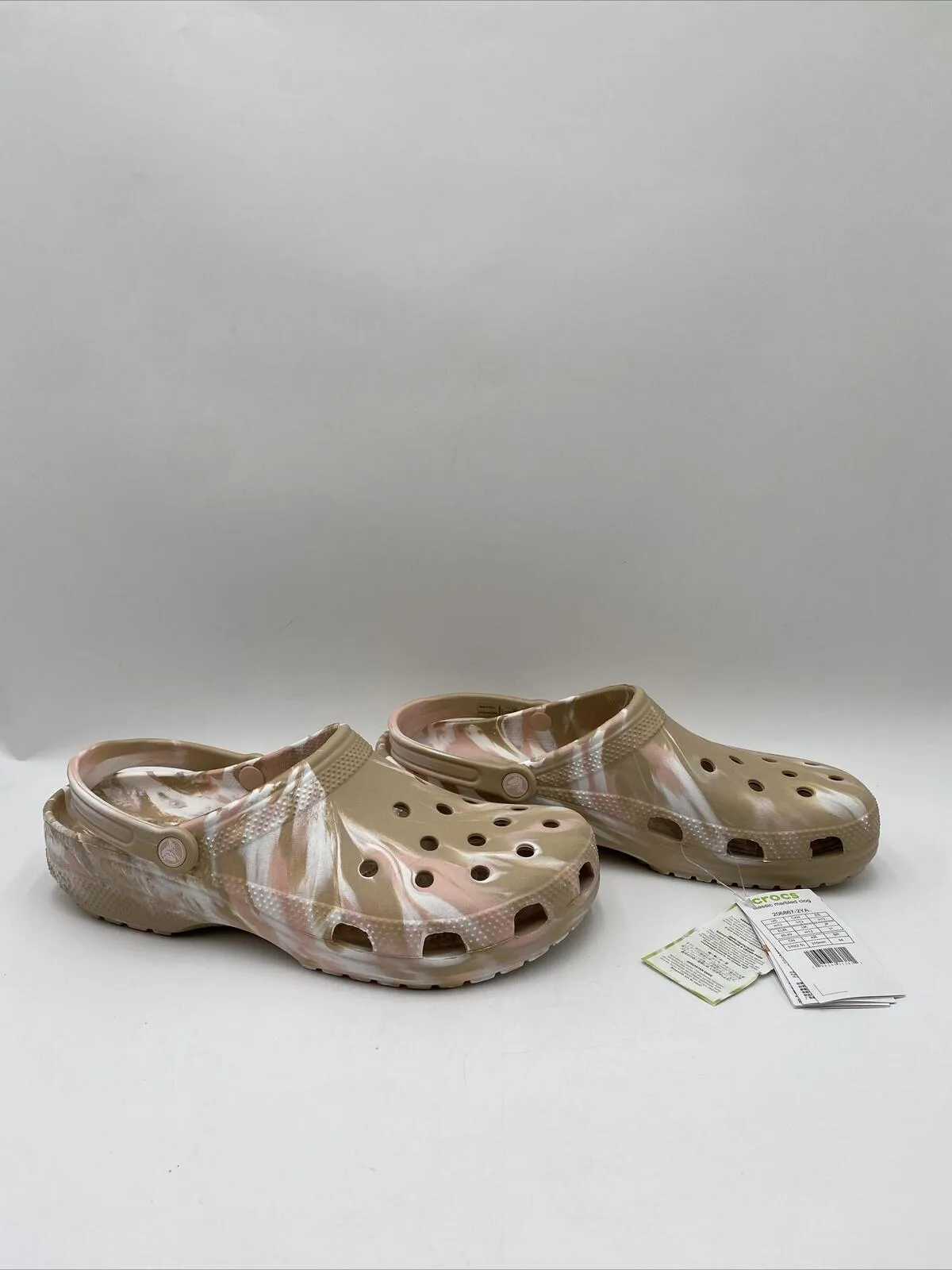 NWOB Crocs Classic Marbled Clogs Beige Size 13M - Like New