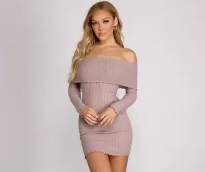 Off The Shoulder Charming Brushed Knit Mini Dress