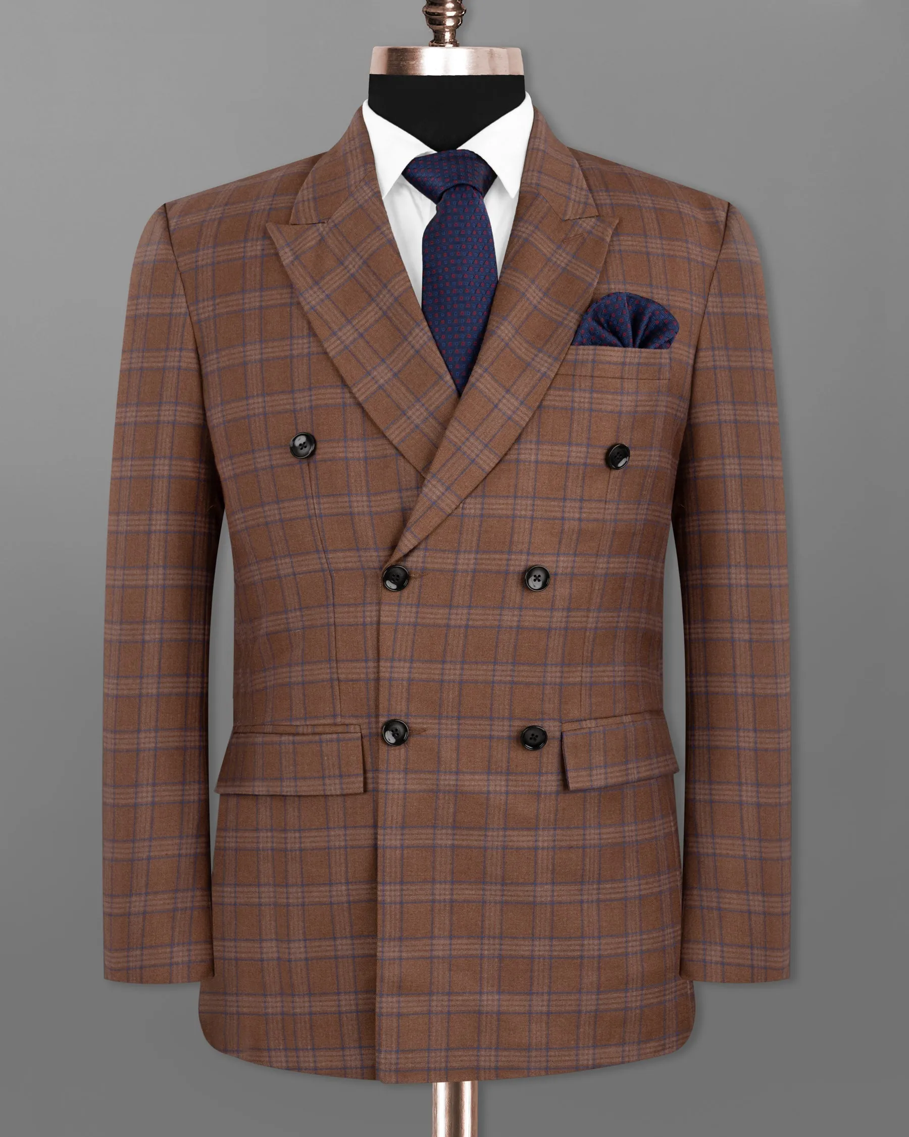 Old Copper Brown Plaid Woolrich Double Breasted Blazer