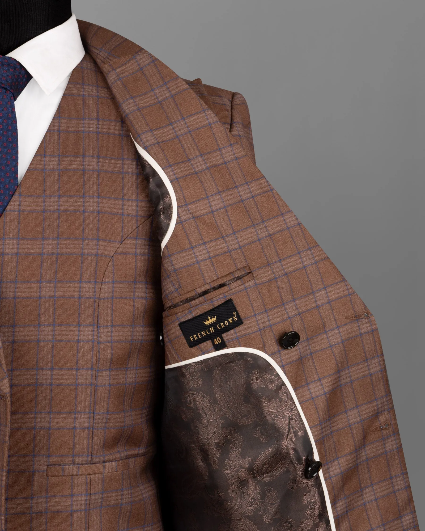 Old Copper Brown Plaid Woolrich Double Breasted Blazer