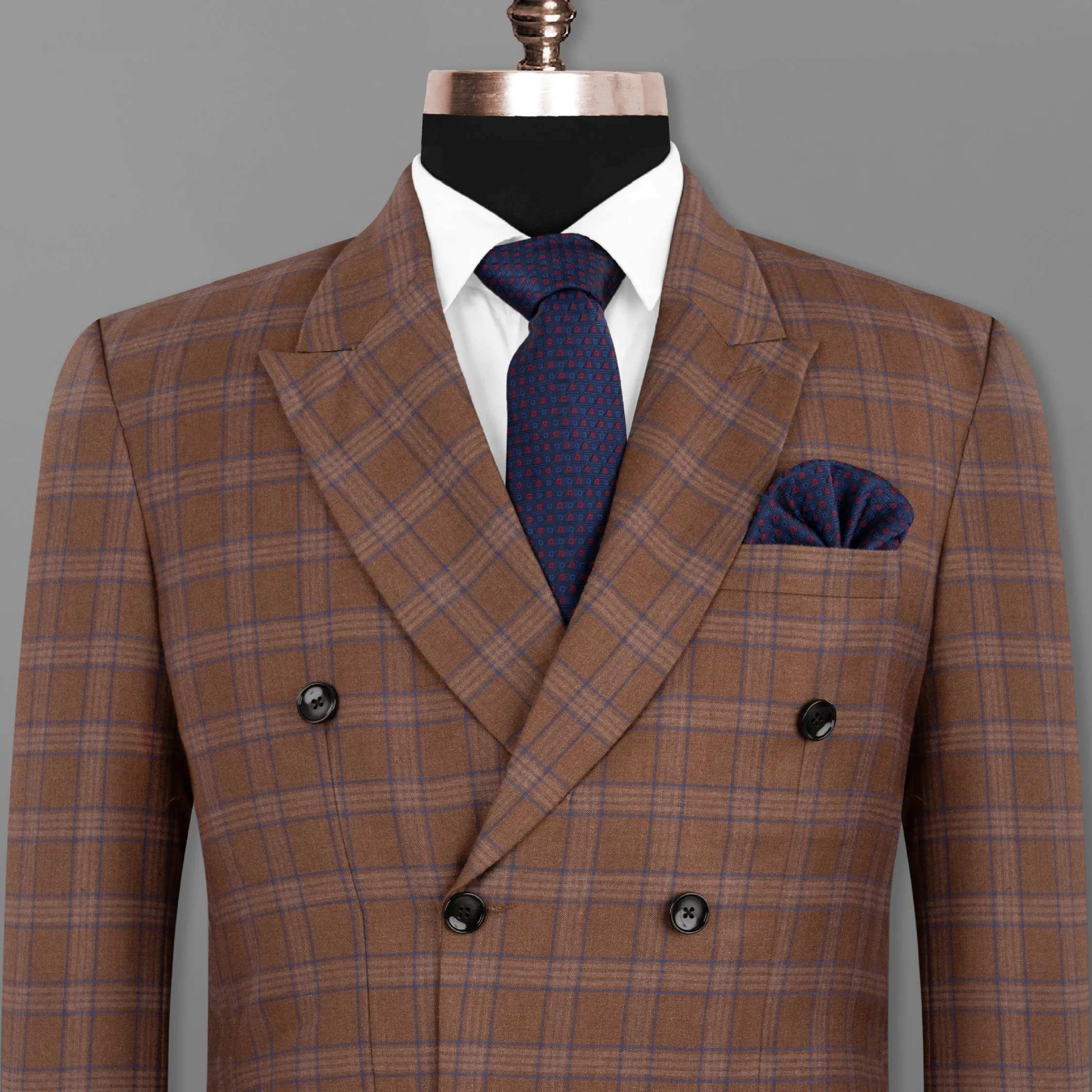Old Copper Brown Plaid Woolrich Double Breasted Blazer