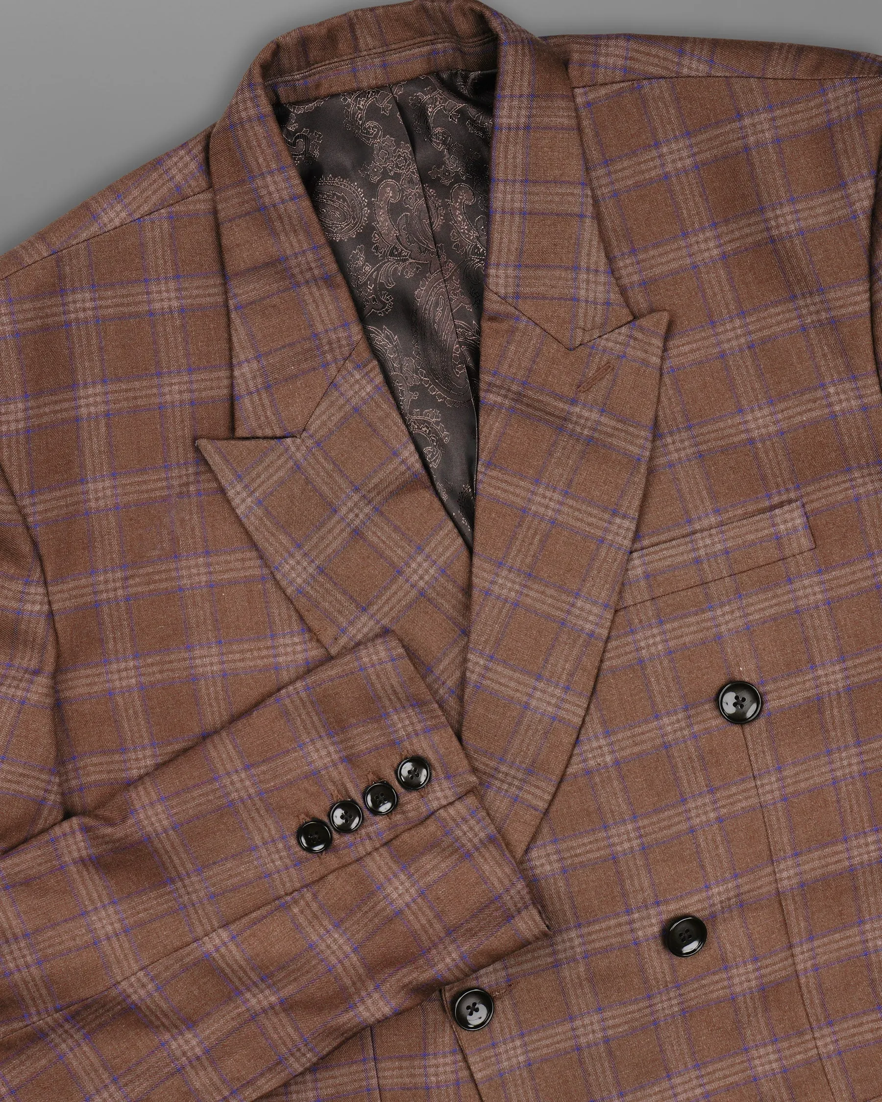 Old Copper Brown Plaid Woolrich Double Breasted Blazer