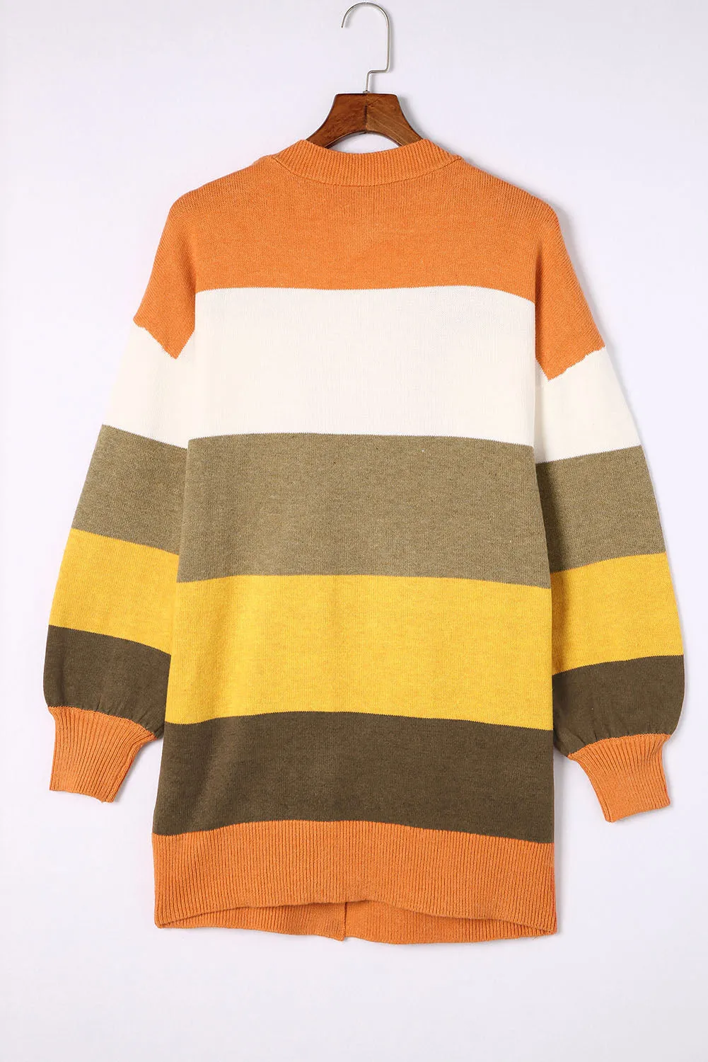 Open Front Pocketed Colorblock Cardigan