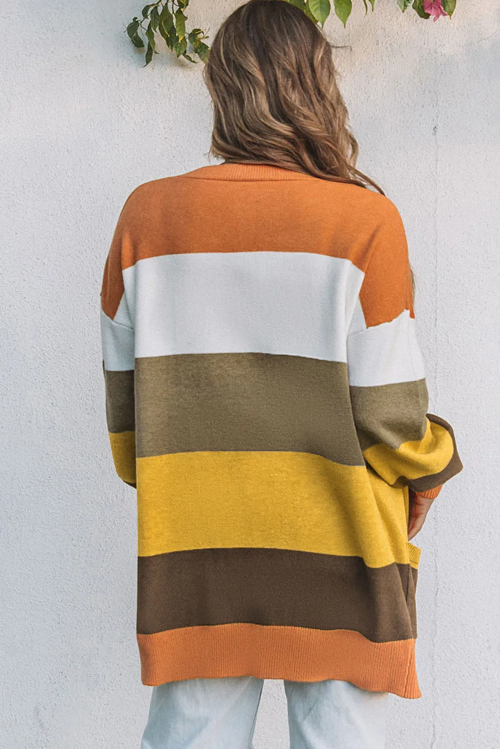 Open Front Pocketed Colorblock Cardigan