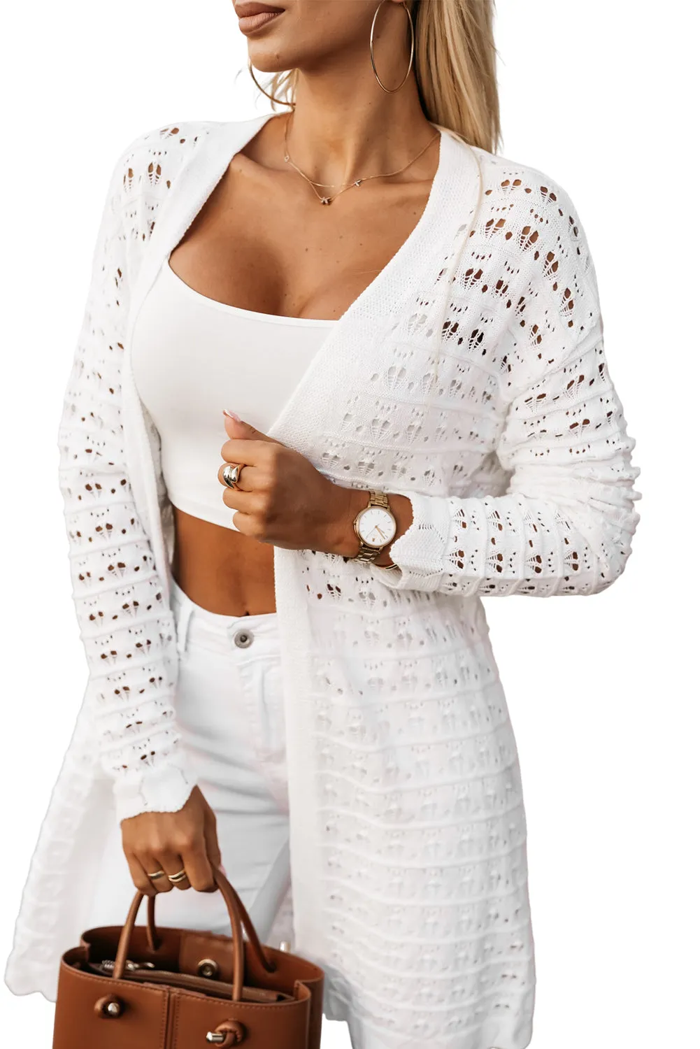 Open Knit Long Sleeve Cardigan