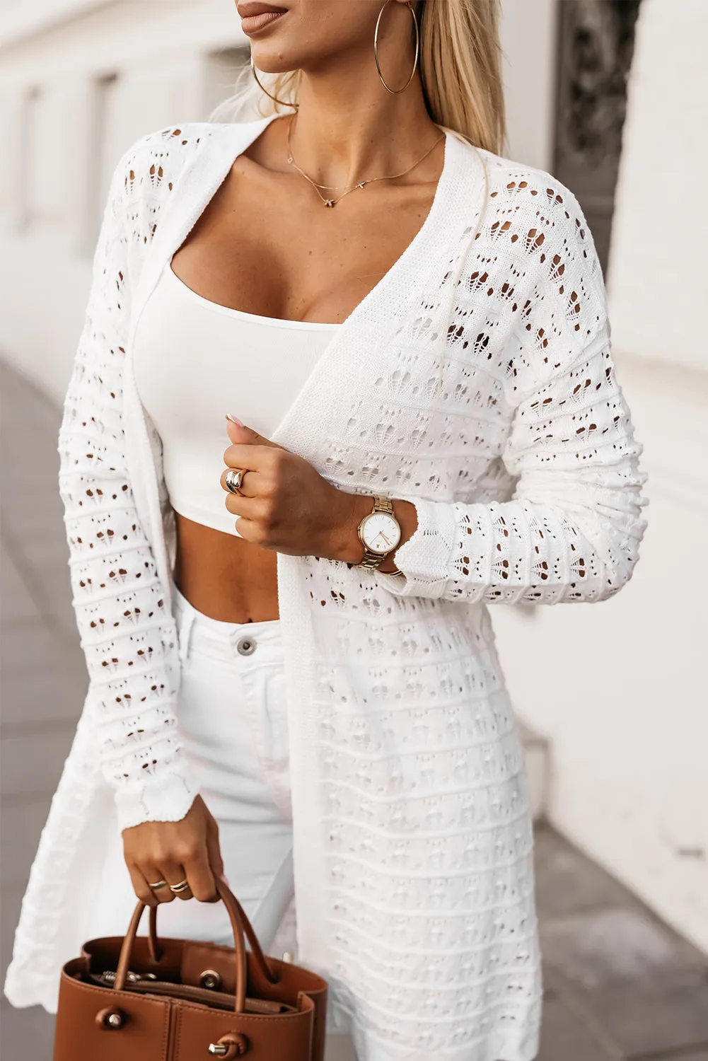Open Knit Long Sleeve Cardigan