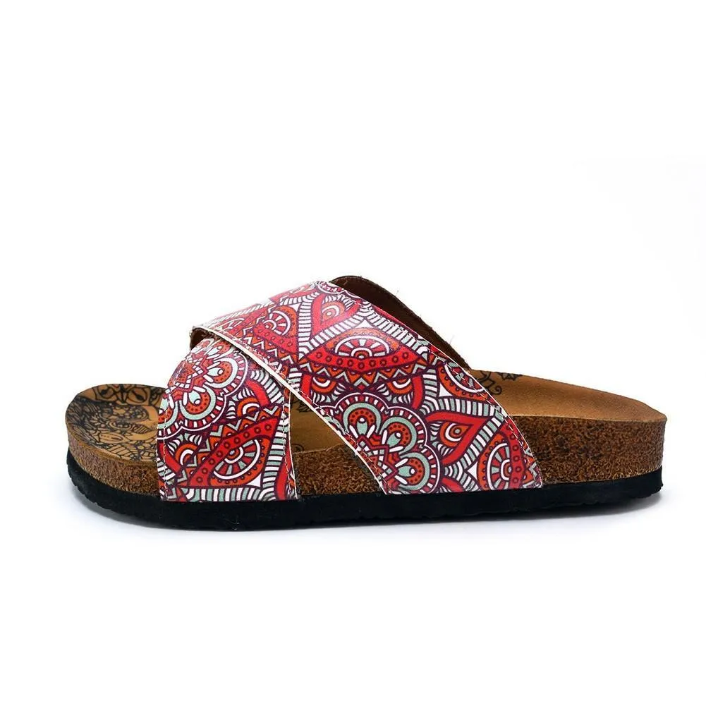 Orange, Red, White Flowers Patterned Sandal - CAL1111