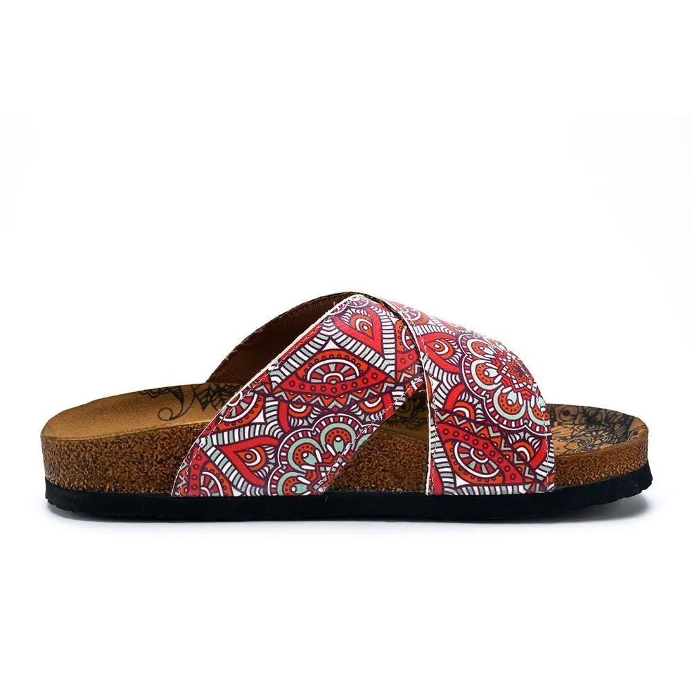 Orange, Red, White Flowers Patterned Sandal - CAL1111