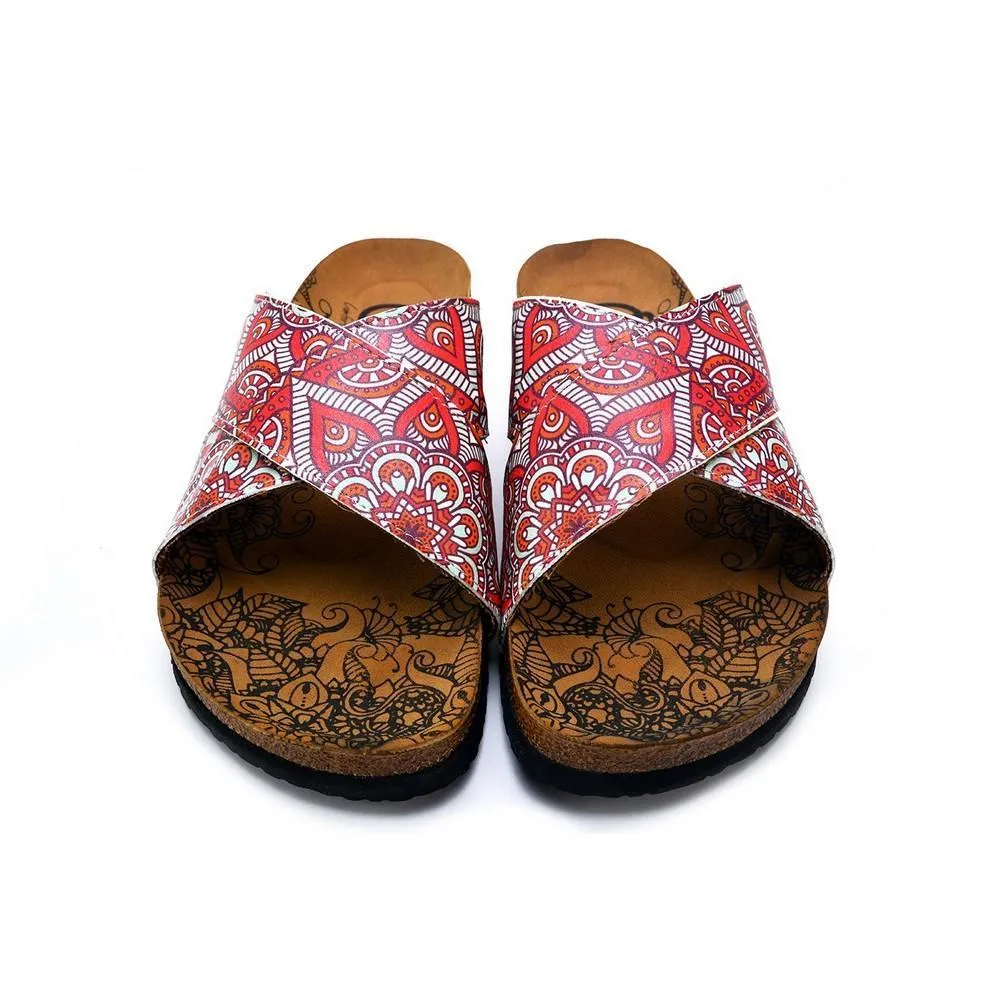 Orange, Red, White Flowers Patterned Sandal - CAL1111