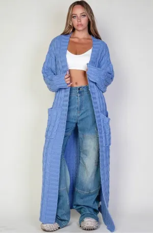 Oversized Blue Maxi Length Sweater Cardigan