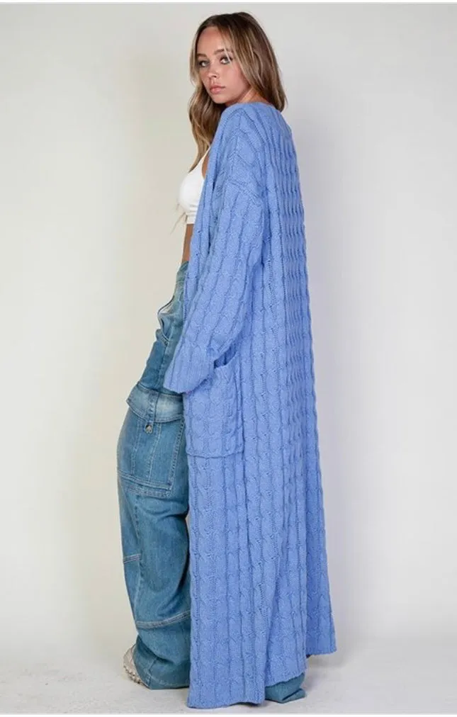 Oversized Blue Maxi Length Sweater Cardigan